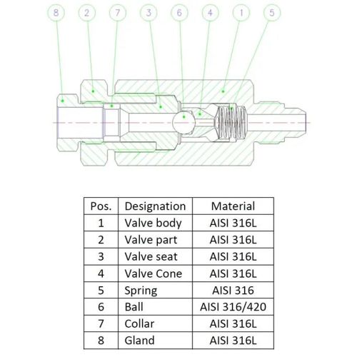 Check valve with ball for hydrogen (901020-67)